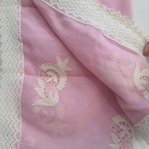 White Flower Work Pink Dupatta | Length 80 | Width