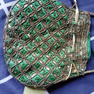 Green Embroidery Designed Handbag