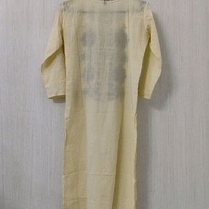 Pastel Yellow Scooped Neckline Embroidered Kurti