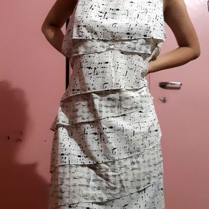 Printed White Flare Dress (sleeveless)