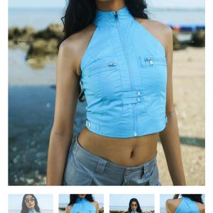 Blue Utility Crop Top