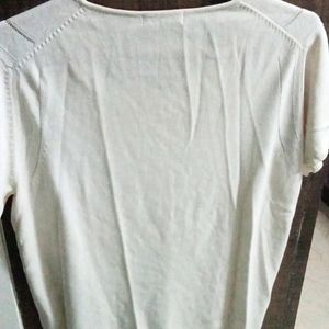 White Wool V neck Top