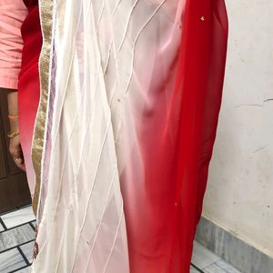 Woww Red Shady Saree With Patchwork