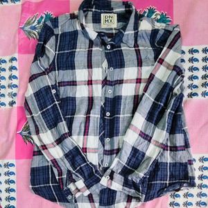 Navy Blue And White Checked Shirt