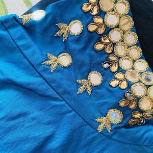 Blue Work Blouse And Black Saree