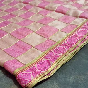 Pink Colorblock Cotton Saree