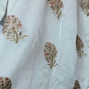 White Zari Work Net Kurti