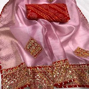 New Cotton Silk Sequence Work Saree With Attached