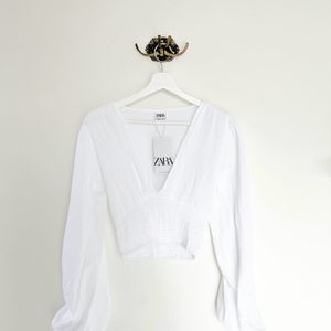 White Crop Top By Zara | Full Sleeves