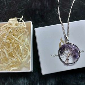 Natural Amethyst Tree of Life Pendant With Chain