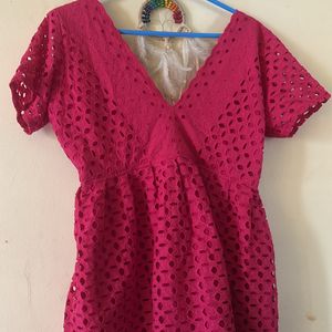 Pink Self Design Dress