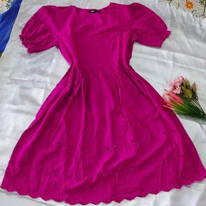 Hakoba detailed magenta pink dress