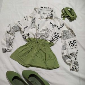 COMBO OLIVE CROP TOPAND BELT WITH OLIV SHOES