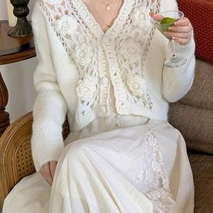 V Neck Crochet Knit Cardigan