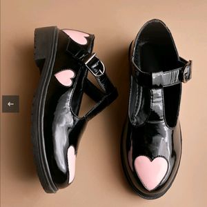 Pink Heart Black Closed Clog Shoe