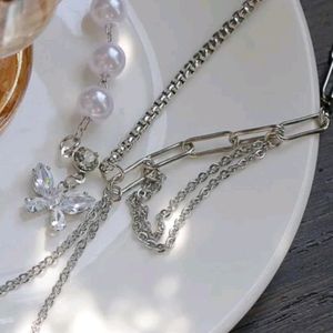 Crystal Butterfly Pinteresty Pearl Neck Chain