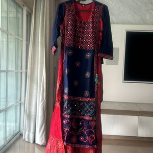 Fixed Price Blue And Red Kurta Joint With Skirt