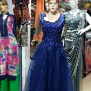 With Cancan Blue Net Gown