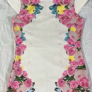 Short Sleeves White Flower Printed Dress