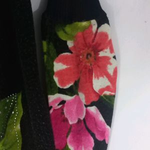 Latest Black Woolen Flower Print With Stone Work