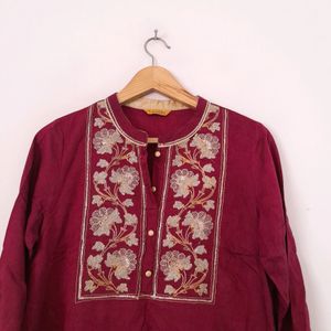 Burgundy Embroidered Kurta (Women's)