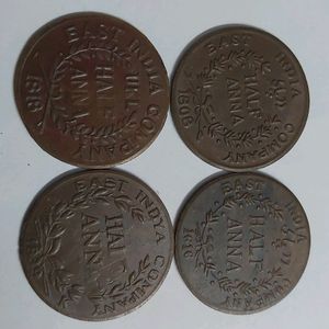 Half Anna - Set Of 4 Rarest Coins -EAST INDI