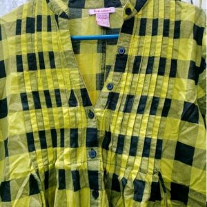 Yellow Checked Tunic Top In Pure Cotton