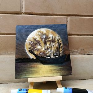 Mini Midnight Seascape Painting With Stand