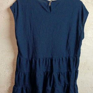 Ladies Fashion Top Sleeveless Flared Navy Blue