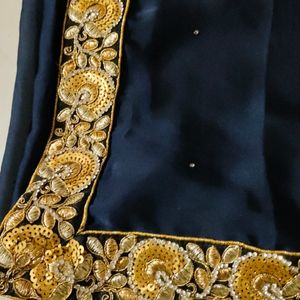 Navy Blue Saree Golden Work Stone Without Blause