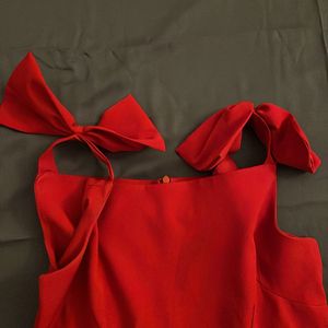 Classic Red Skater Dress with Shoulder Bow Detail