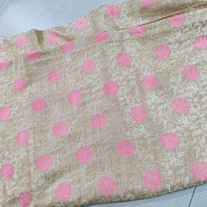 Cream & Pink Colored Saree