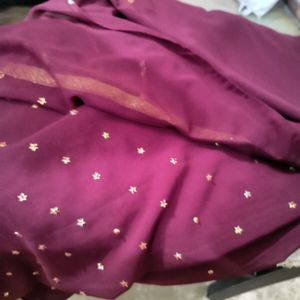 Organza Maroon Saree With Self Embroidery 🪡