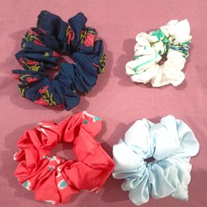 Beautiful Printed Scrunchies, Pack Of 4