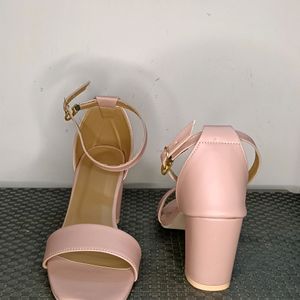 Women Pink Block Heel Strappy Buckle Sandal