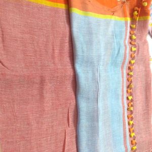 Original Linen Saree With Ganga Jamuna Border