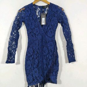 DIWALI SALE🎉Navy Deep Neck Lace Dress