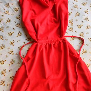 Women's Sleevless Midi Red Dress With Pockets Size