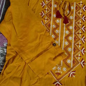 Mustard Kurti Neck embroidery Design