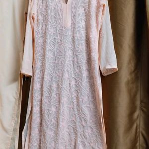 Lucknowi Peach Kurta With Inner