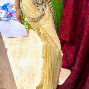 Parrot Green Pleated Saree With Blouse