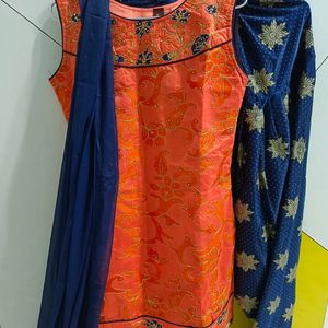 Orange And Blue Patiala Suit Set