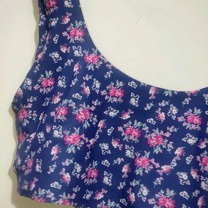 Blue 🔵 Pink Flower 🌺 Print Sport Bra Non Padded