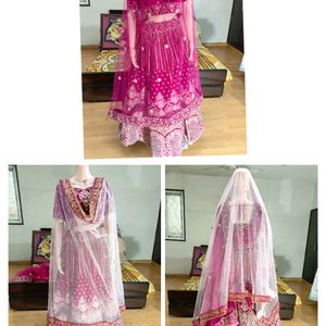 Bridal Pink Heavy Work Fully Stitch Velvet Lehenga