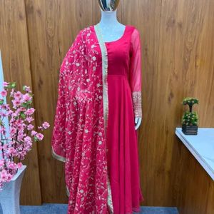 Party Wear Rani CoLor Gown With Heavy Duptta  Pant