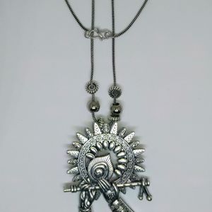 Lord krishna Flute Oxidised Necklace With Jhumki.