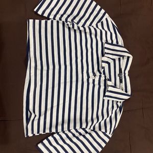 STREET 9 Blue Striped Polo Collar Cotton T.Shirt