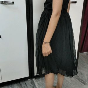 Black Flared Knee Length Skirt