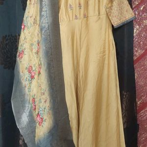 Silk Gown With Banarsi Dupatta