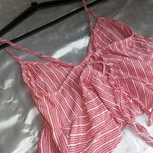 Pink Back Tie Up Crop Top